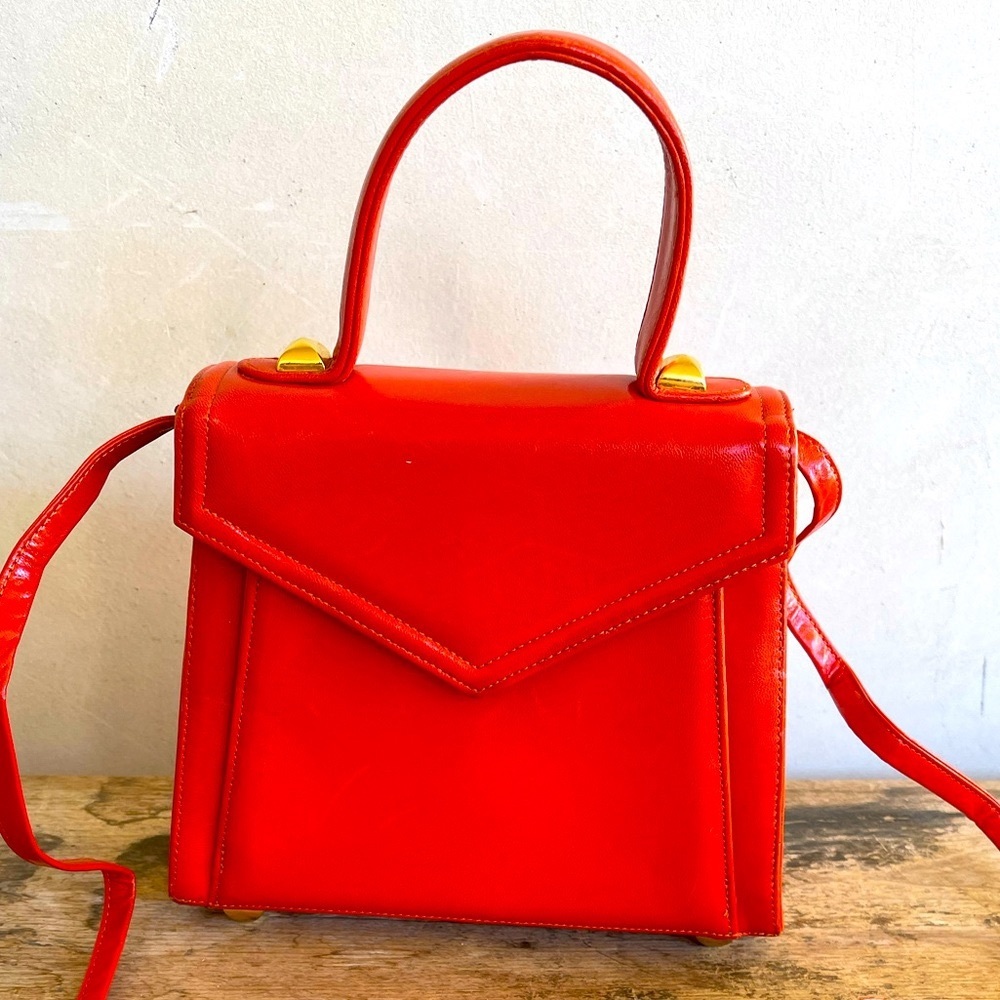FRENCHY OF CALIFORNIA Orange Leather Kelly Bag USA